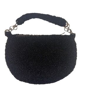 Topshop Women’s Florence Black Teddy Shoulder Bag with Silver Hardware